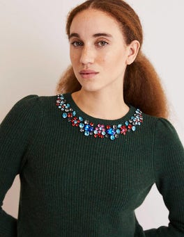 green embellished sweater