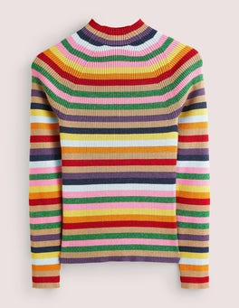 Ribbed Funnel Neck Sweater - Sparkle Multi Stripe | Boden US