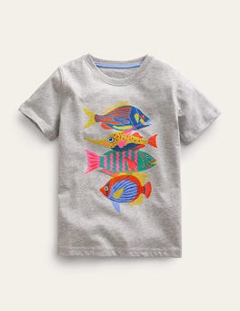 Graphic-Print Cotton T-Shirt - Silver Marl Fish | Boden UK