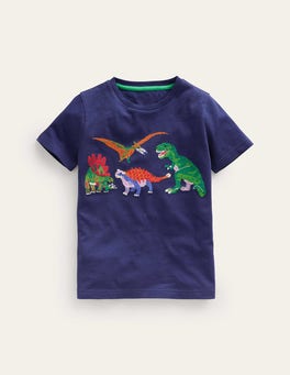 T-Shirt mit DE - | Taschenaufdruck originellem Boden Gestreift Blau/Naturweiß
