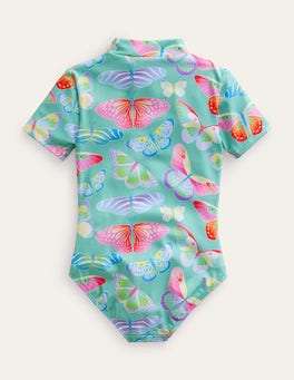 Short-sleeved Swimsuit - Opal Green Ombre Butterflies | Boden US