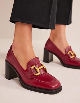 Iris Snaffle Heeled Loafers - Dark Red Leather | Boden US