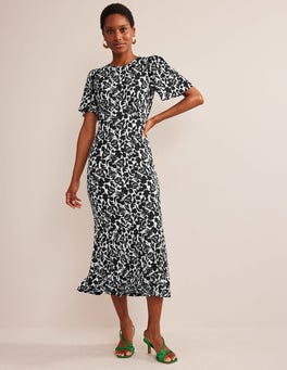 Flippy Jersey Midi Dress XXX - Black, Tulip Bloom | Boden UK