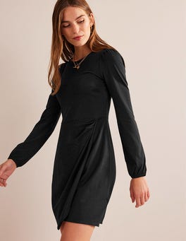 Wrap-Effect Jersey Mini Dress - Black | Boden US