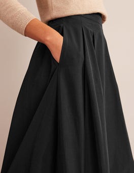 Taffeta Pull-on Midi Skirt - Black | Boden US