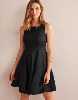 Fit-and-Flare Linen Mini Dress - Black | Boden UK