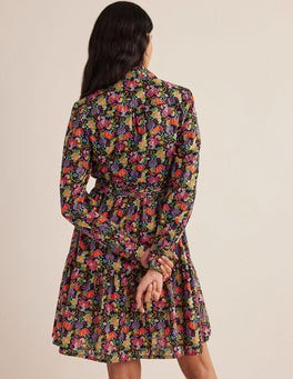 Tiered Cotton Mini Shirt Dress - Black, Carnation Garden | Boden US