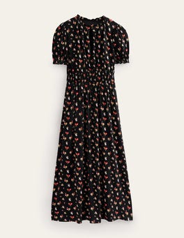 Rosanna Jersey Midi Tea Dress - Black, Dainty Sprig | Boden UK