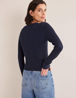 Ribbed Detail Cardigan - Navy | Boden US