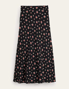 Bias-cut Printed Midi Skirt - Black, Rose Pop | Boden US