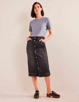 Straight Denim Midi Skirt - Black | Boden US