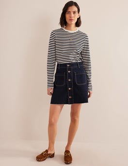 Perfect Long Sleeve T-Shirt - Ivory / Navy Stripe | Boden UK