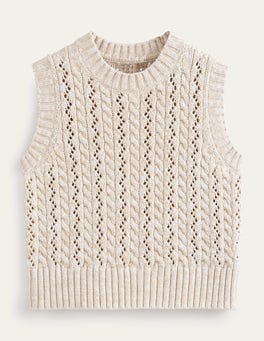 Cable Knit Tank - Warm Ivory, Oatmeal Marl | Boden UK