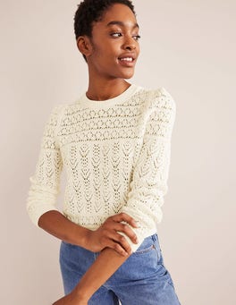 Pointelle Cotton Sweater - Warm Ivory | Boden US