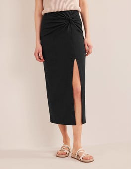 Knot Detail Jersey Midi Skirt - Black | Boden UK