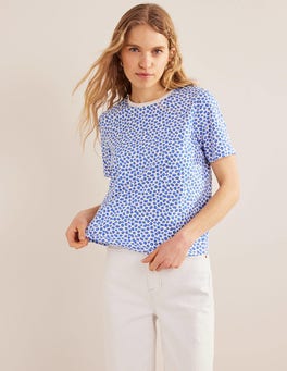 Printed Crew Neck T-Shirt - Ivory, Peony Stamp | Boden US