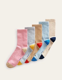 5-Pack Ribbed Ankle Socks - Multi, Neutral | Boden US