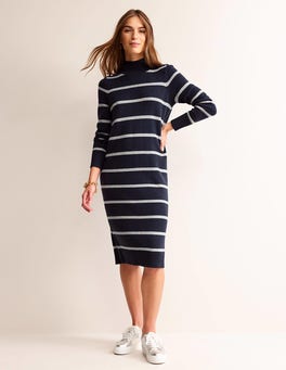 Verity Knitted Dress - Navy and Grey Melange | Boden US
