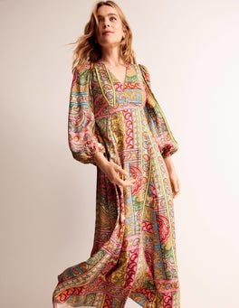 Blouson Sleeve Maxi Tea Dress - Multi, Patchwork | Boden US