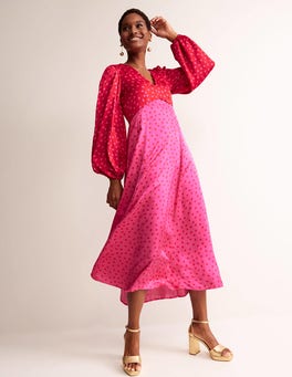 Blouson Sleeve Midi Tea Dress - Salsa, Dotty Spot | Boden US