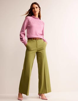 Wide Leg Jersey Pants - Green Olive | Boden US