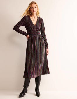 Ruched Sparkle Midi Dress - Multi Stripe | Boden US