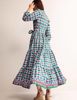 Alba Tiered Cotton Maxi Dress - Multi, Coastal Tile | Boden UK