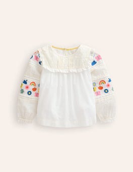Embroidered Broderie Top - Vanilla White | Boden US