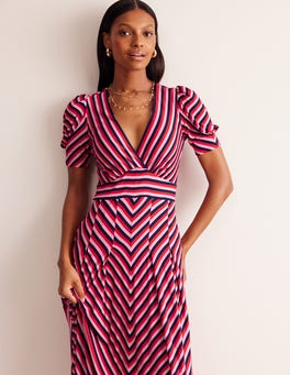 Kassidy Jersey Midi Dress Green Tambourine Polka Wave Boden US