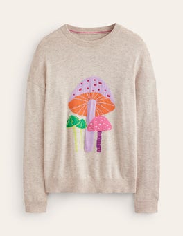 Natasha Novelty Jumper - Oatmeal, Mushrooms | Boden UK