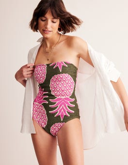 Milos Smocked Bandeau Swimsuit Green Pepper Boden US