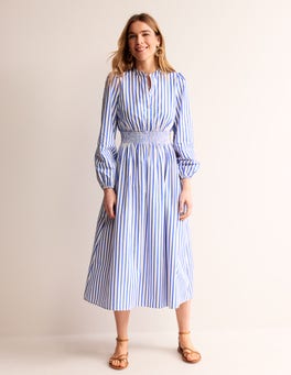 Smocked Waist Shirt Dress - Ivory and Blue Stripe | Boden US