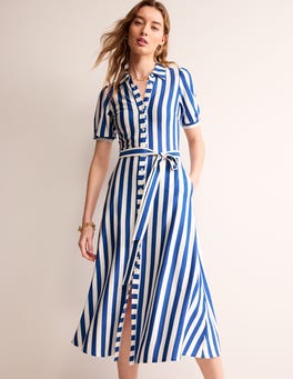 Libby Jersey Midi Shirt Dress - Blue, Ivory Stripe | Boden US