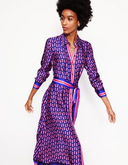 Kate Satin Shirt Dress French Navy Tulip Valley Boden US