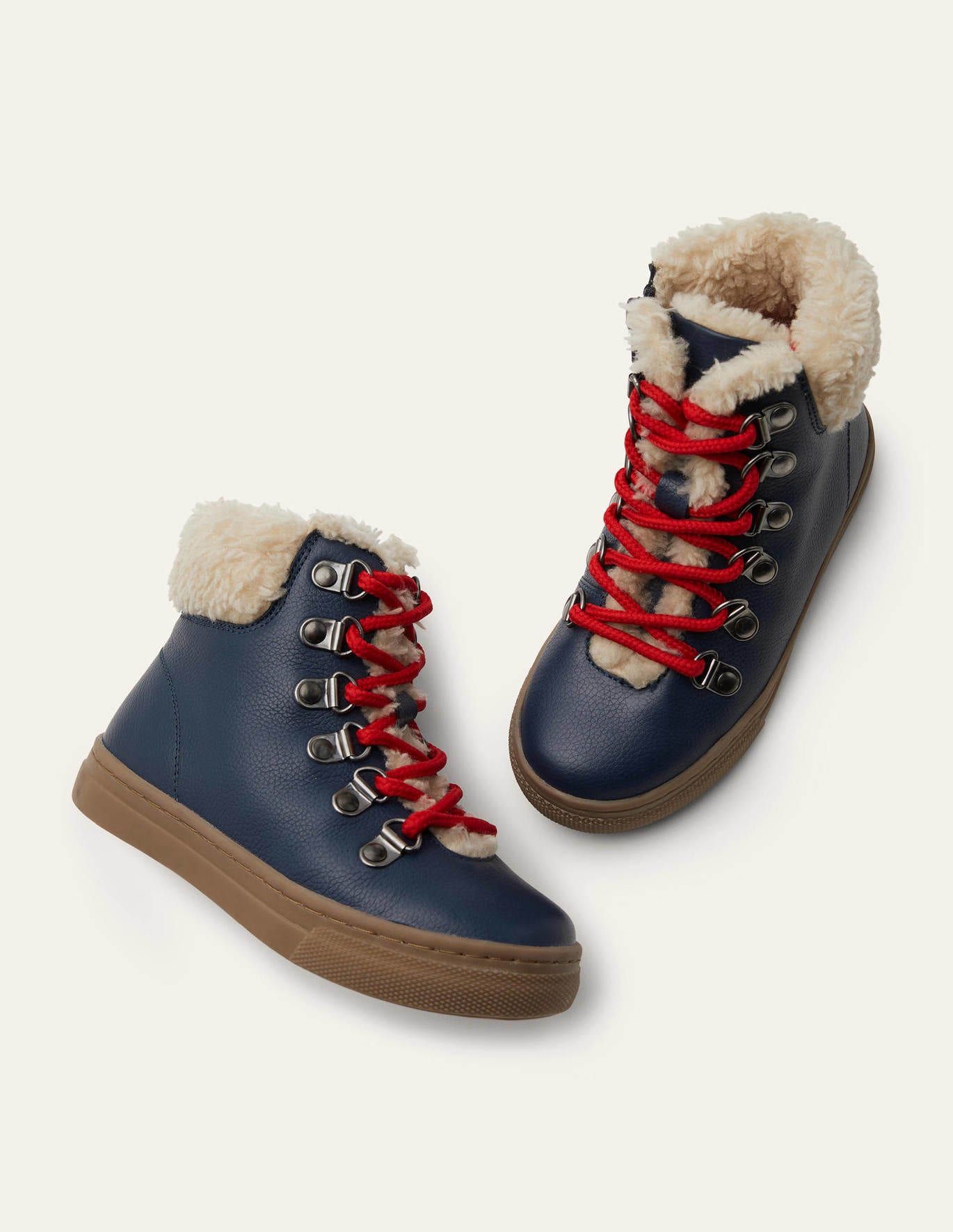 Boden Cosy Leather Lace Up Boots - Navy