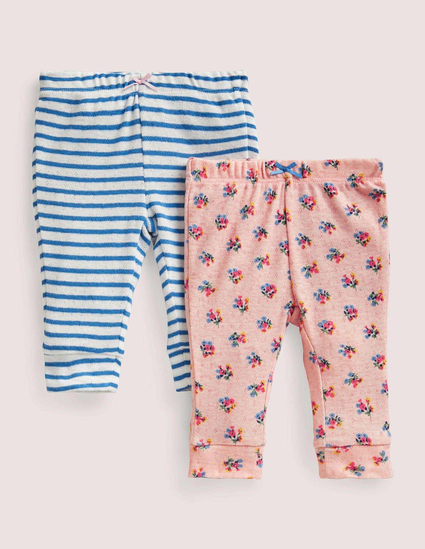 Boden Twin Pack Pointelle Leggings - Provence Dusty Pink Floral