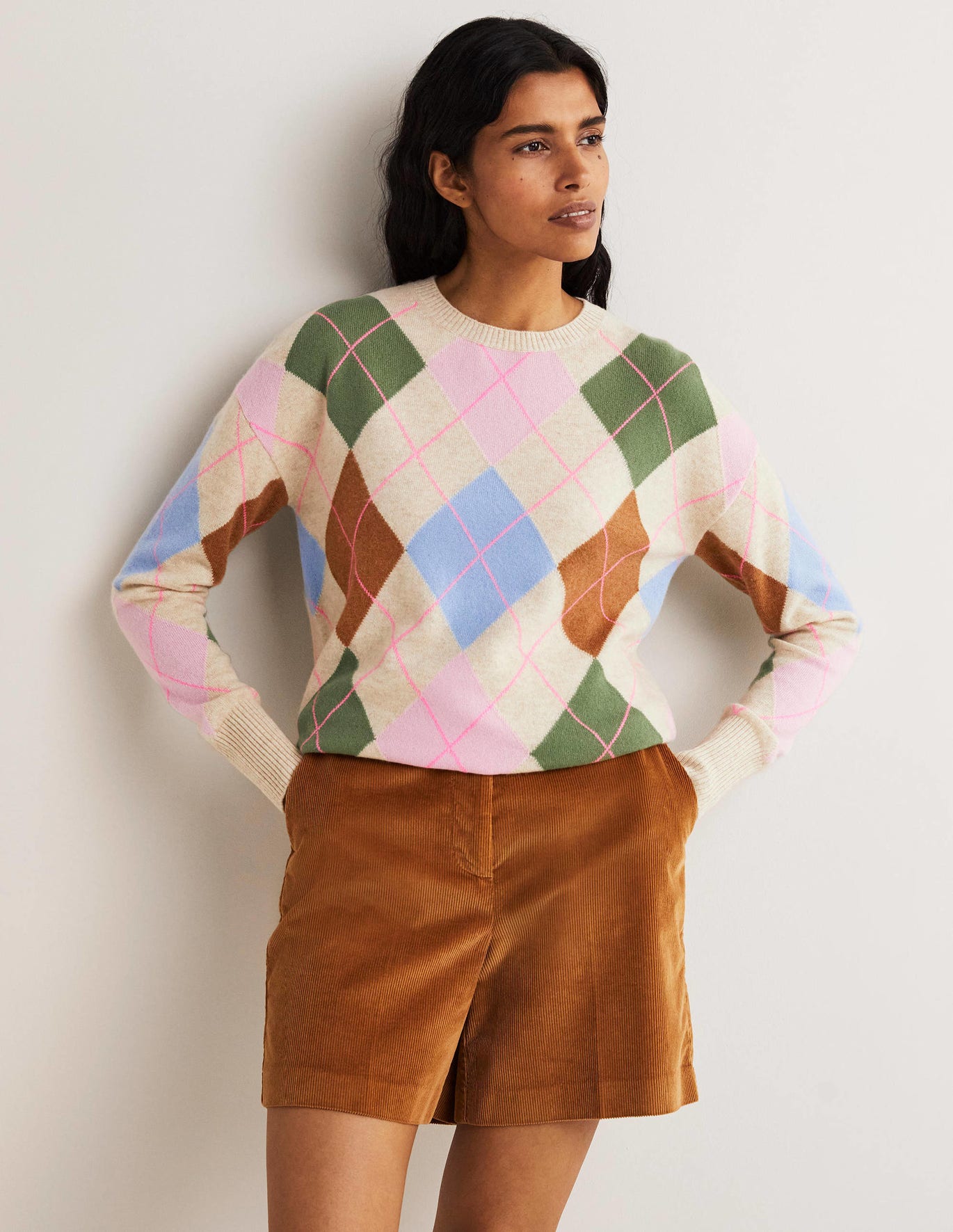 Boden Margot Cashmere Sweater - Soft Multi Argyle