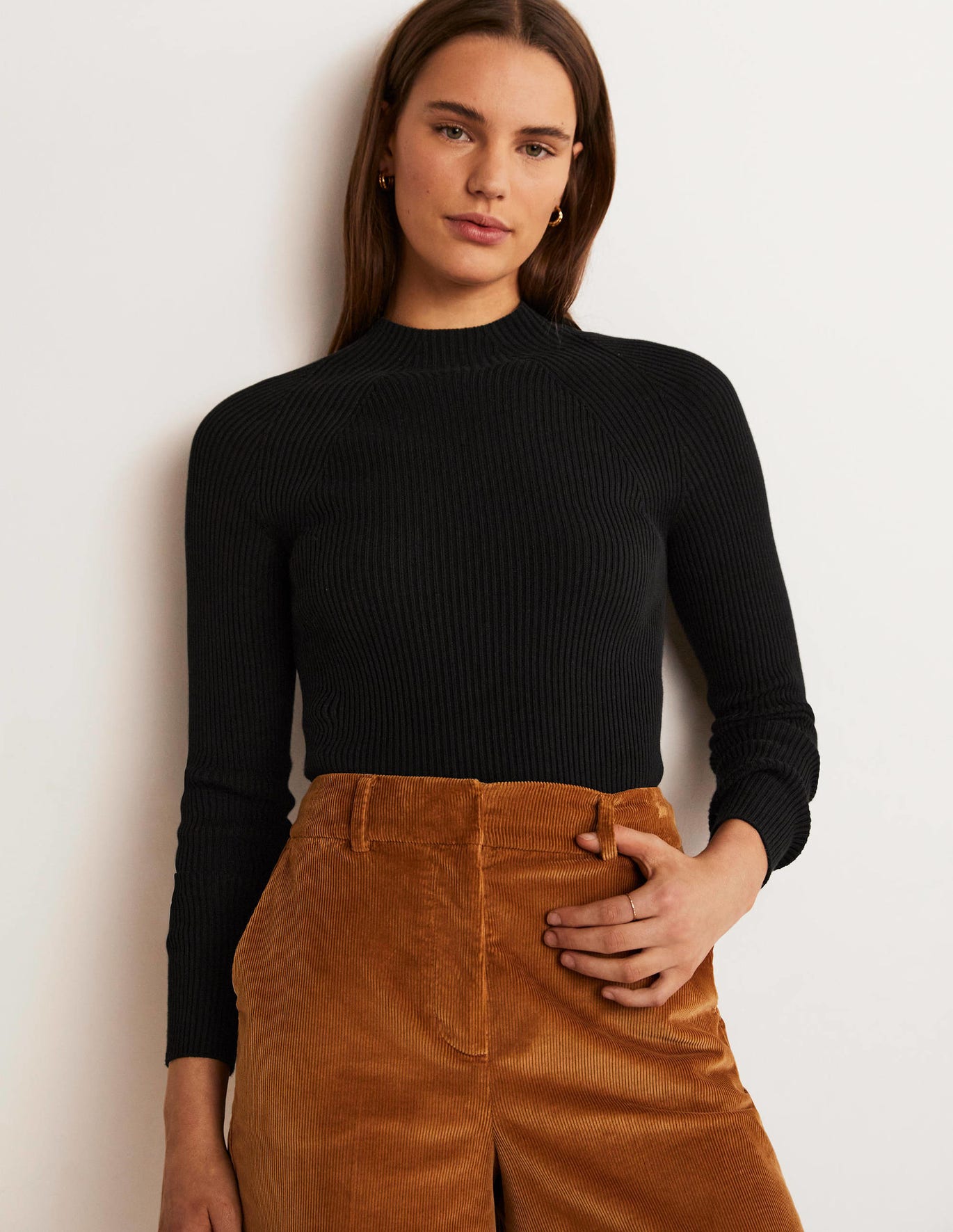 Boden Ribbed High Neck Sweater - Black