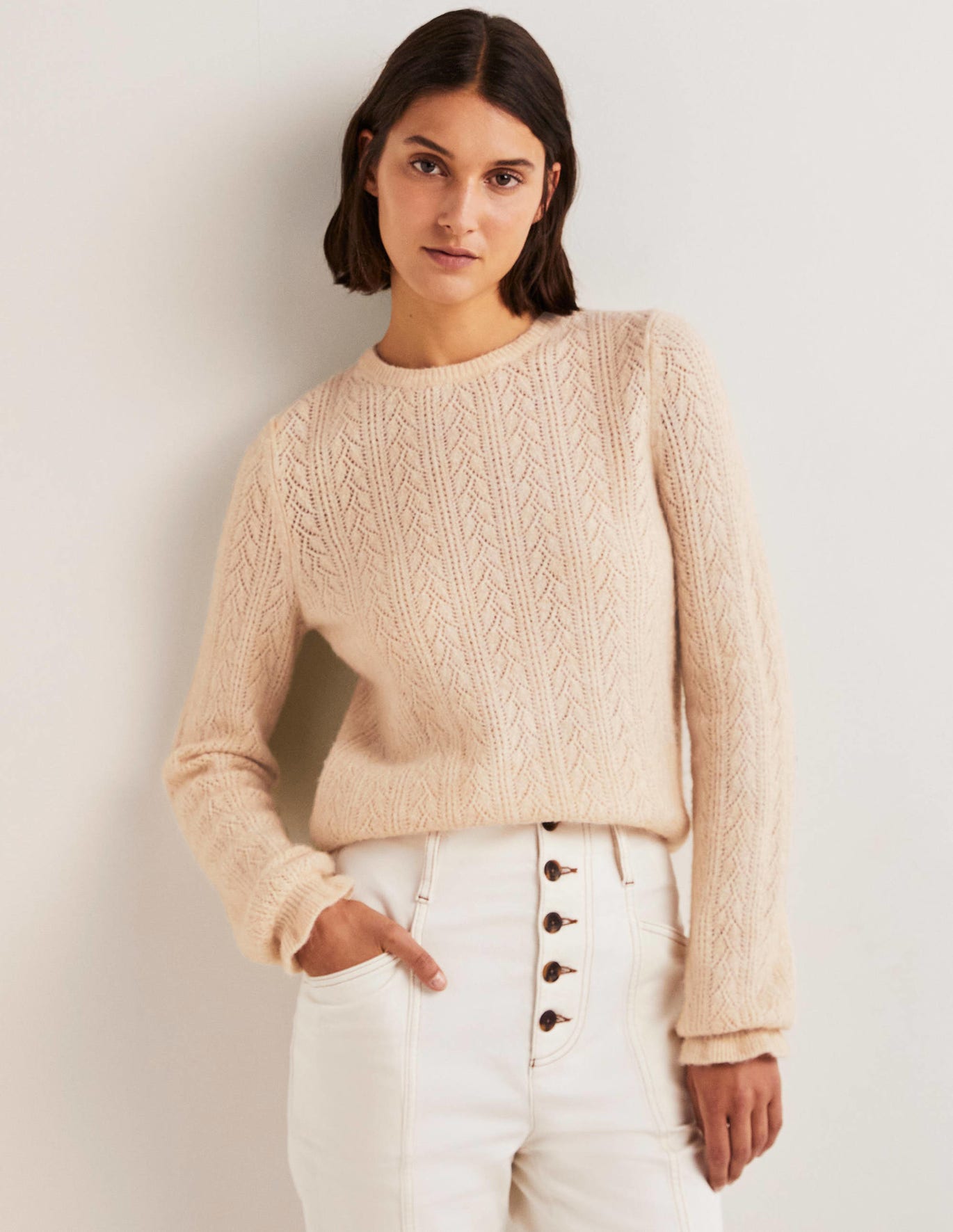 Boden Fluffy Pointelle Sweater - Rope