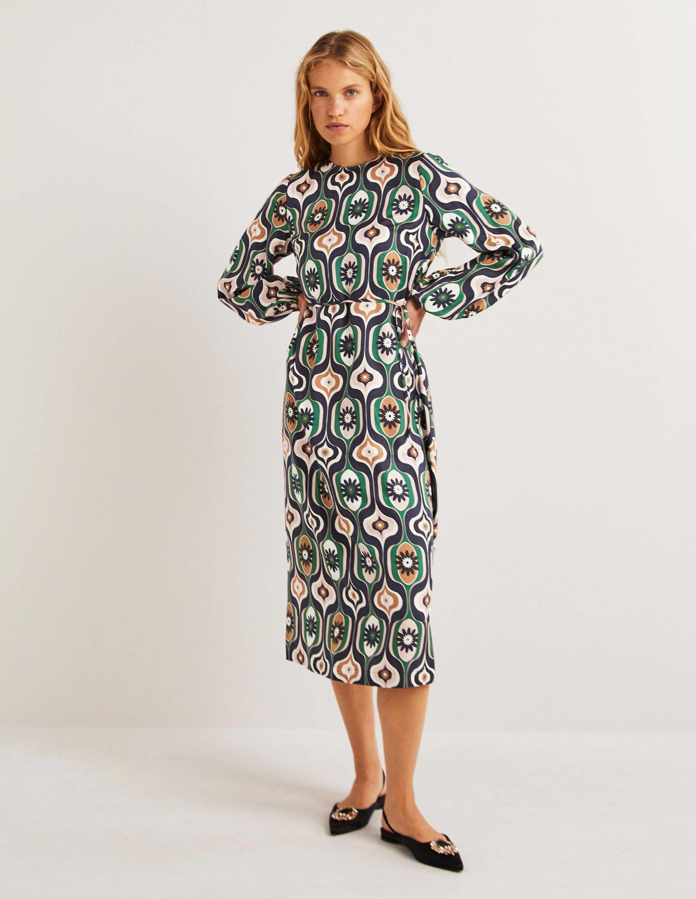 Long Sleeve Column Midi Dress - Multi 