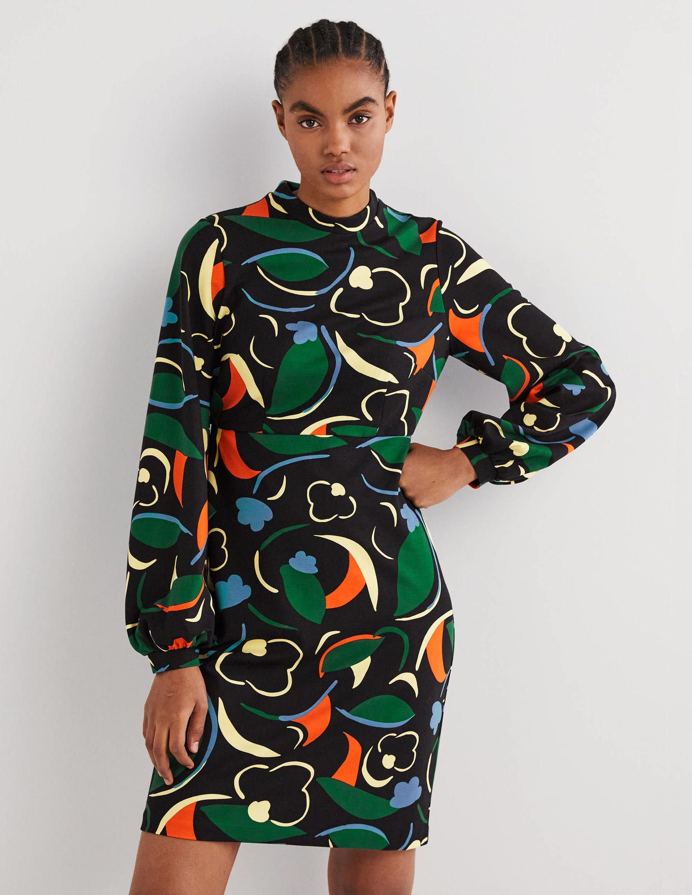 Boden Blouson Jersey Mini Dress - Multi, Abstract Whirl