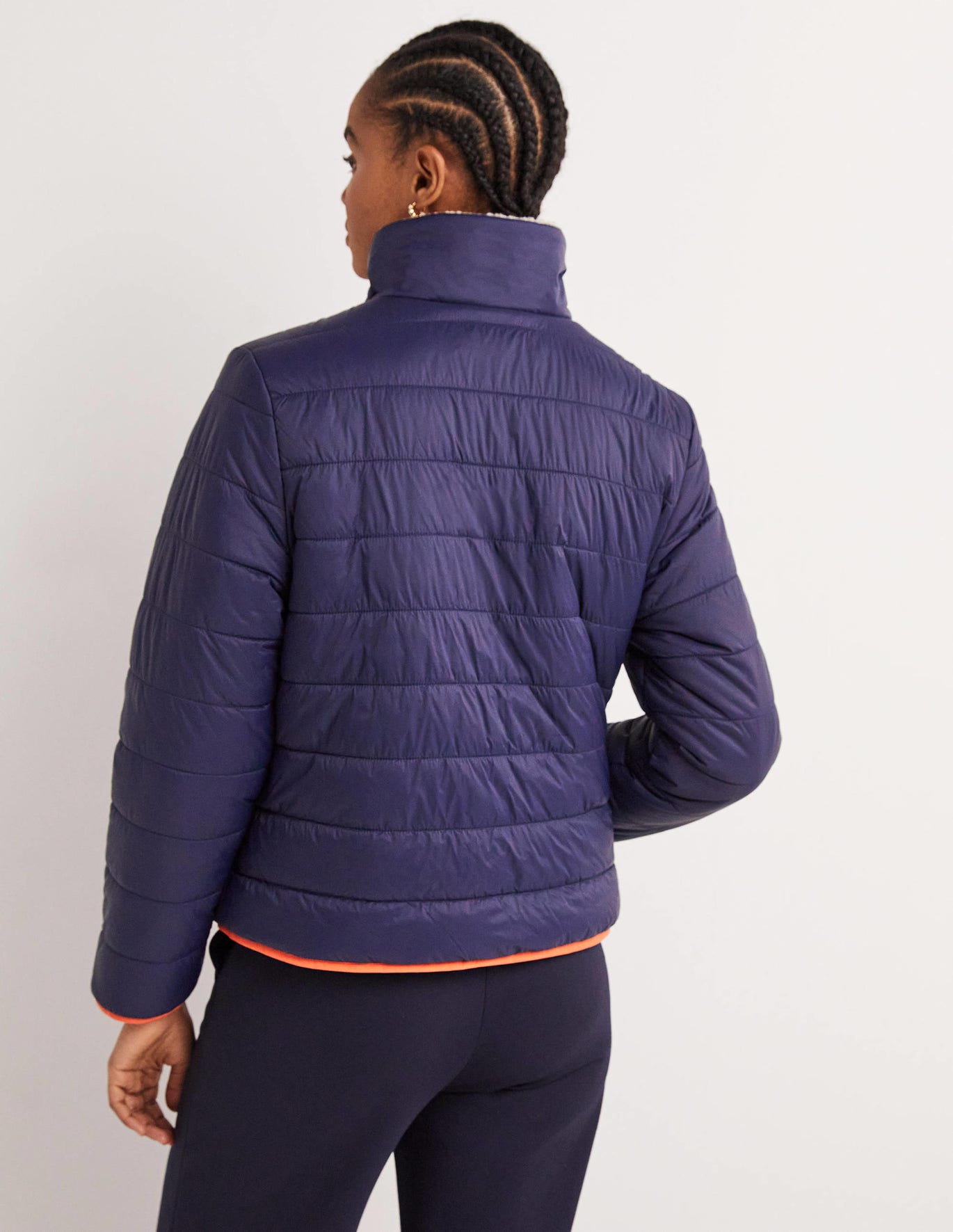 Boden Reversible Borg Puffer Jacket - Navy and Tigerlily Red
