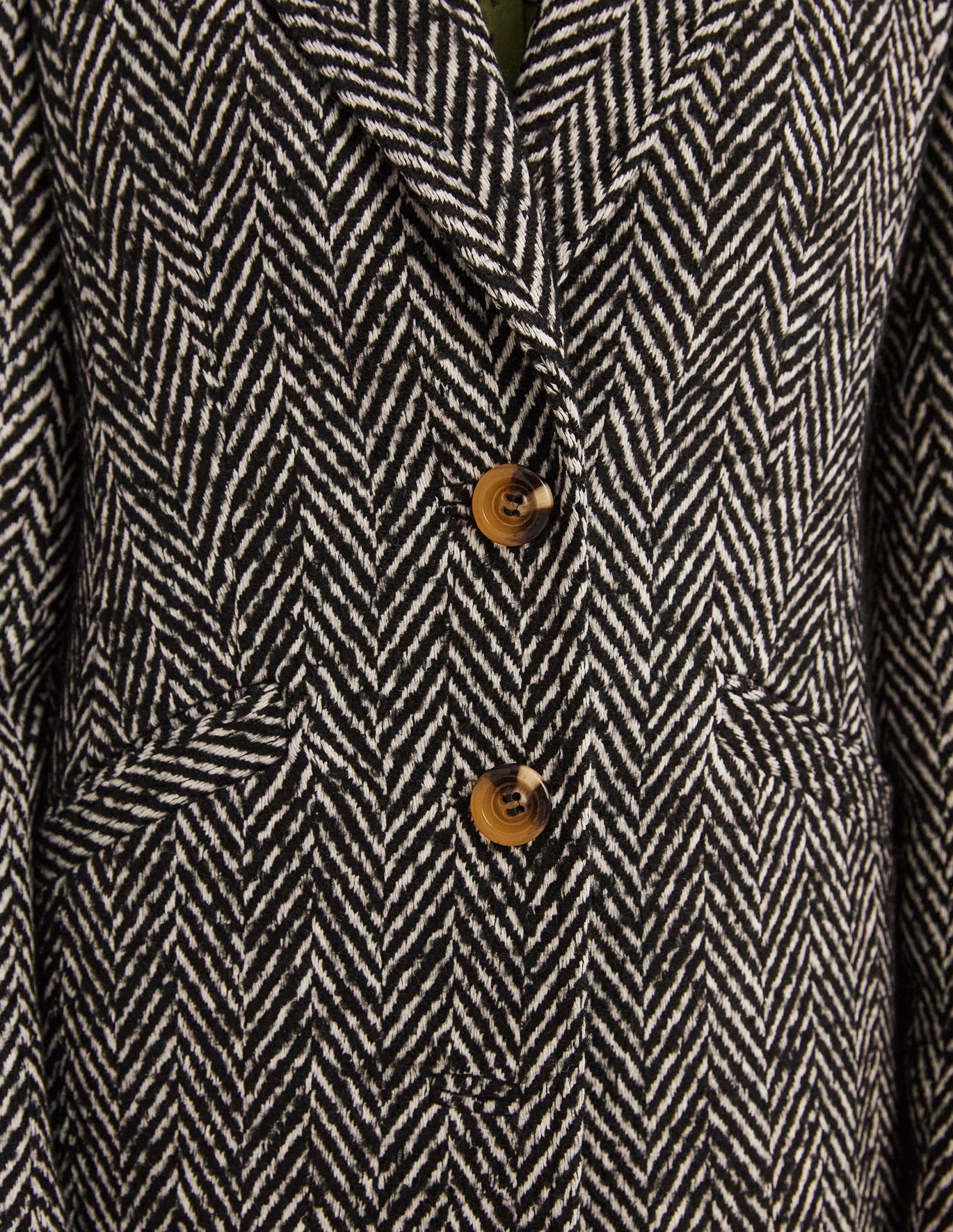 Boden Wool Blend Fitted Crombie Coat - Black and Ivory Herringbone
