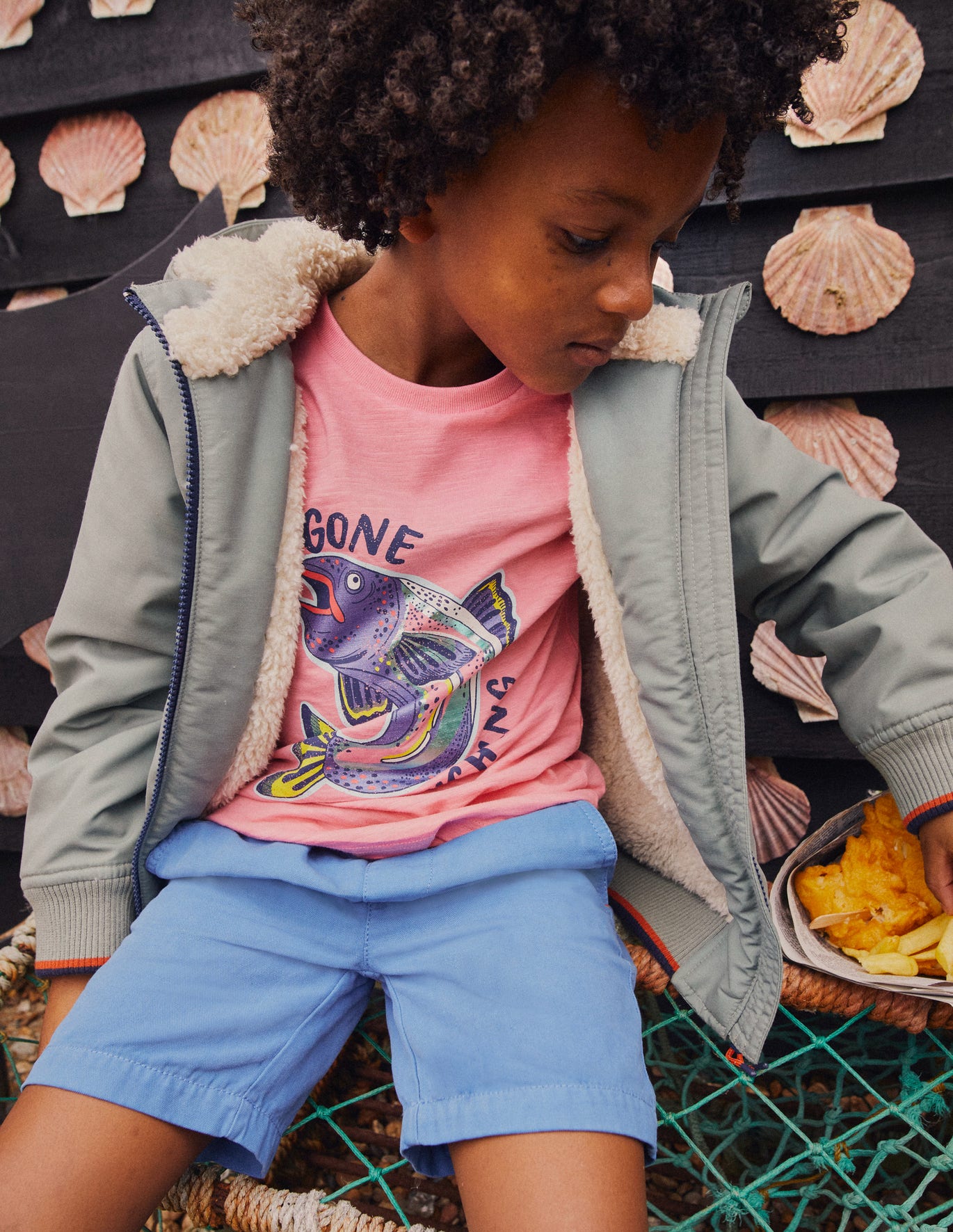 Boden Metallic Fishing-Print T-Shirt - Carousel Pink