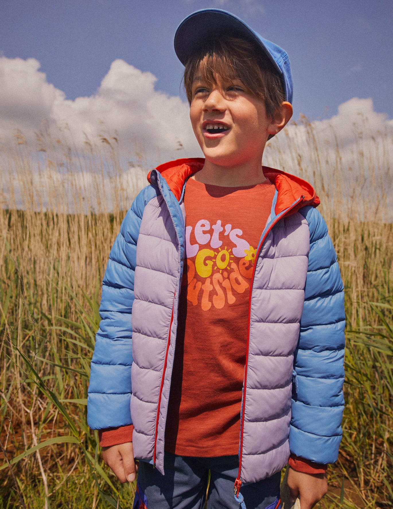 Boden Pack-away Padded Jacket - Lilac Colourblock