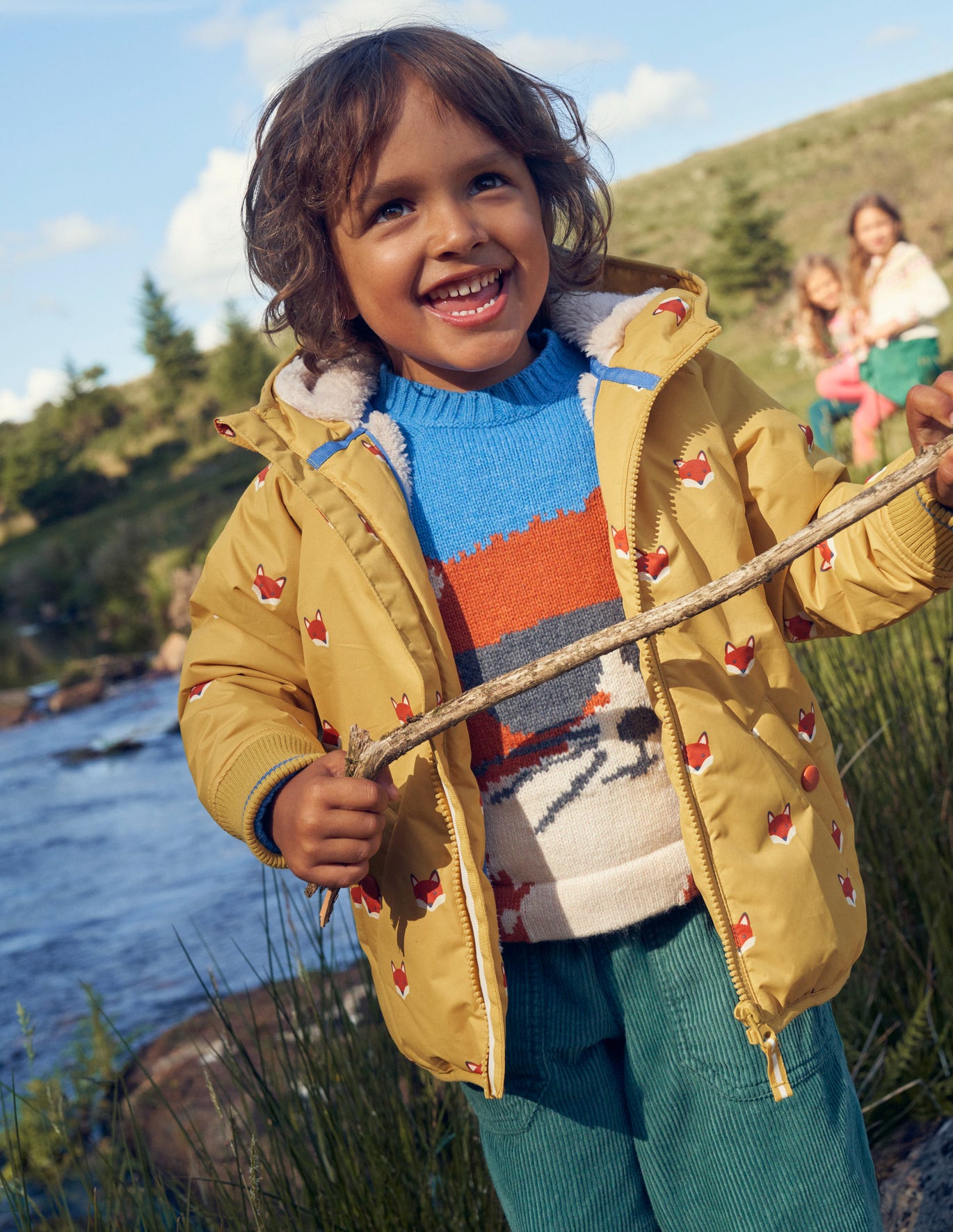 Boden Sherpa Lined Anorak - Yellow Fox Heads