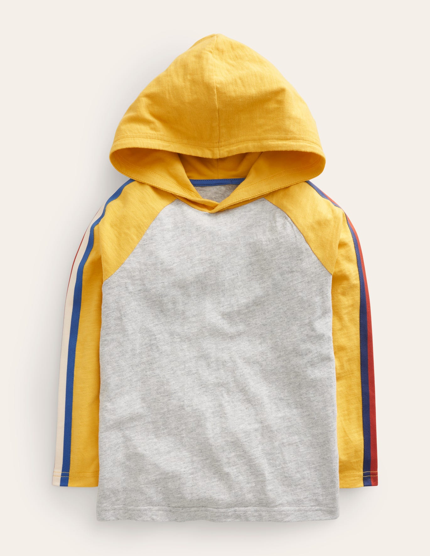 Boden Hooded Raglan T-shirt - Grey Marl/Honeycomb Yellow