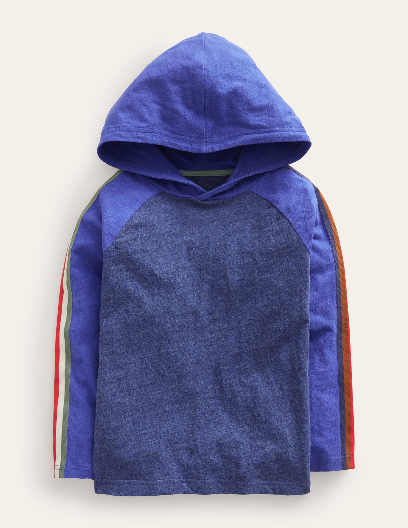 Boden Hooded Raglan T-shirt - Navy Marl/Brilliant Blue