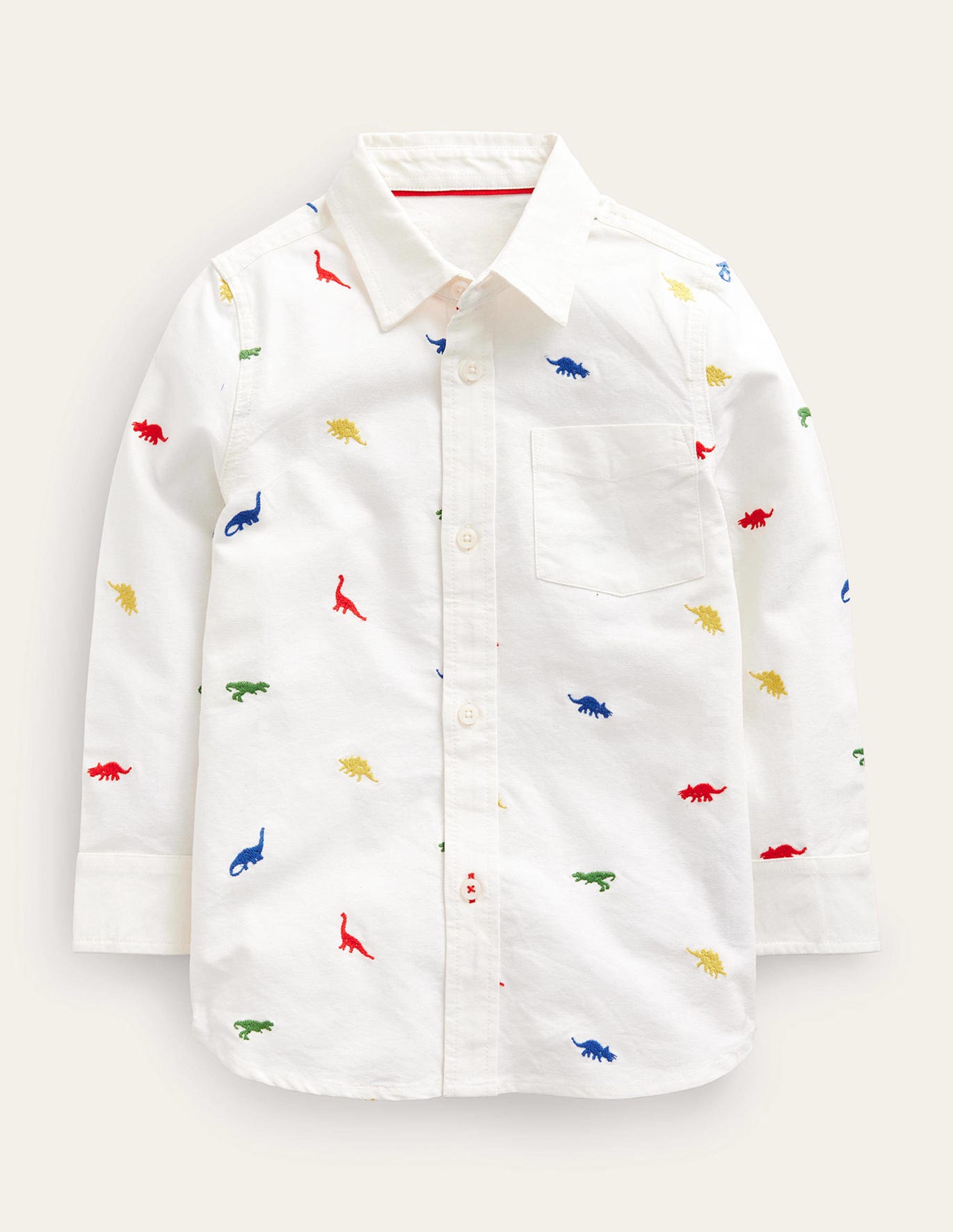 Boden Embroidered Oxford Shirt - Ivory Dinosaur