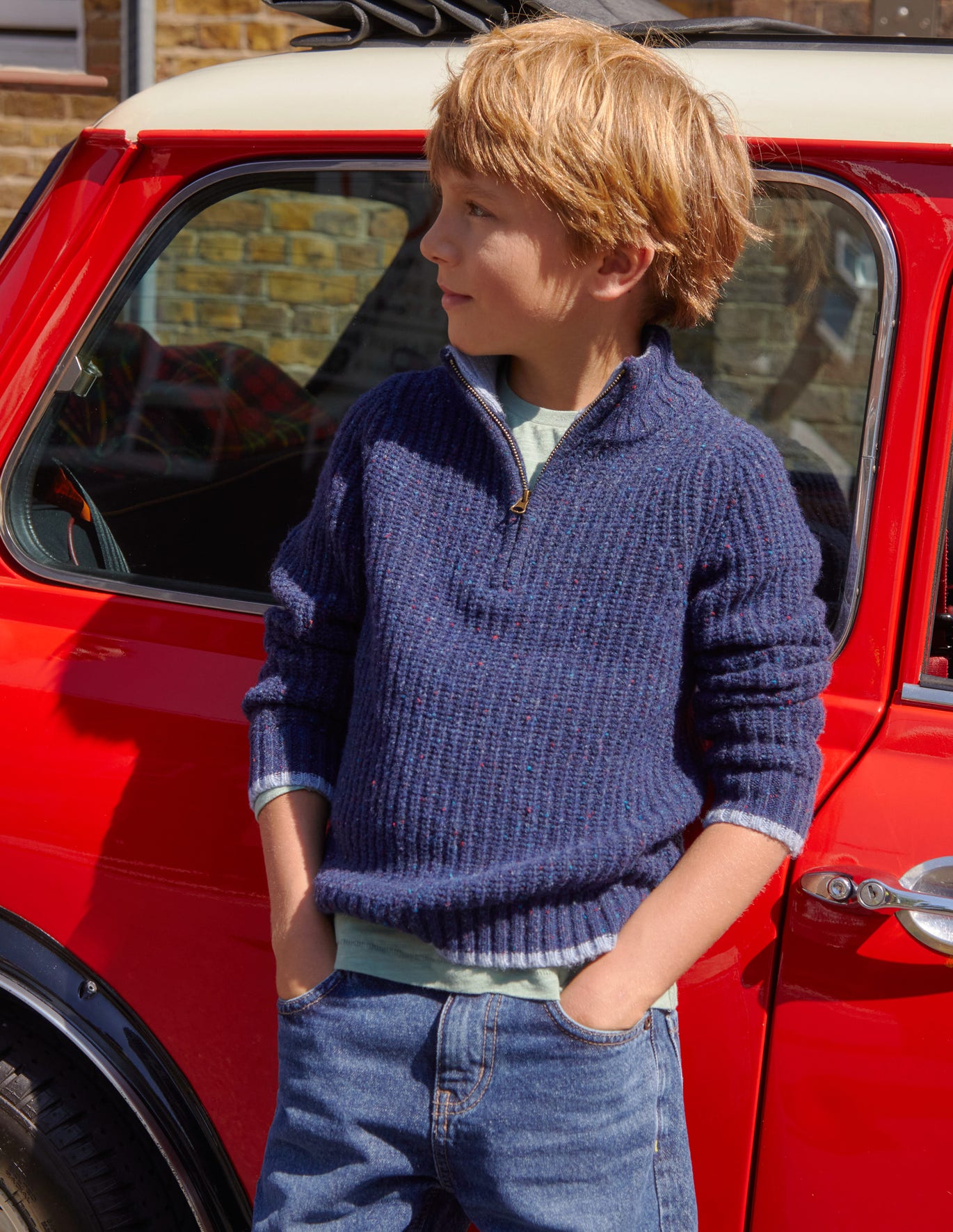 Boden Chunky Half Zip Sweater - Navy Neps